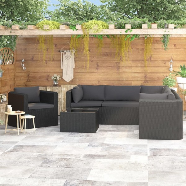 Set de muebles de jardín y cojines 7 pzas ratán sintético negro
