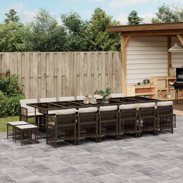 Set de muebles jardín 17 pzas y cojines ratán sintético marrón