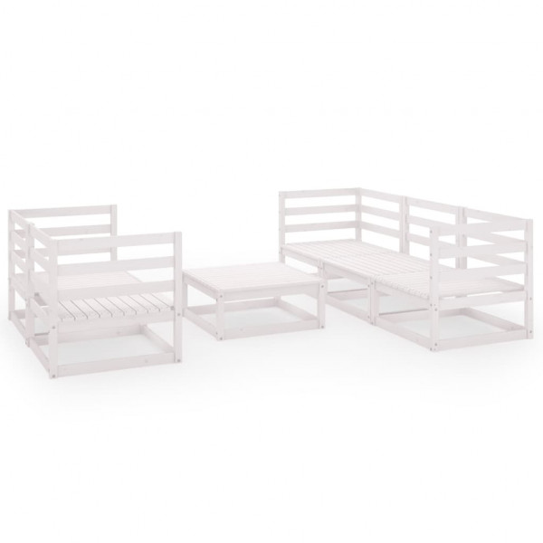 Set de salón de jardín de 6 pzas blanco madera maciza de pino