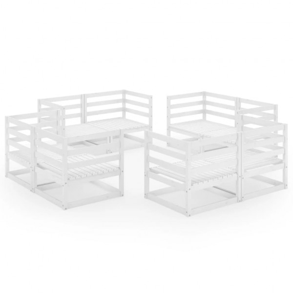 Set de salón de jardín de 8 piezas blanco madera maciza de pino