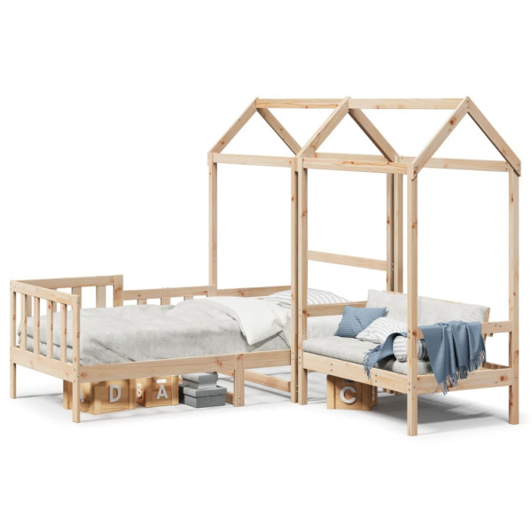 Set de sofá cama con banco y techo madera maciza pino 90x200 cm