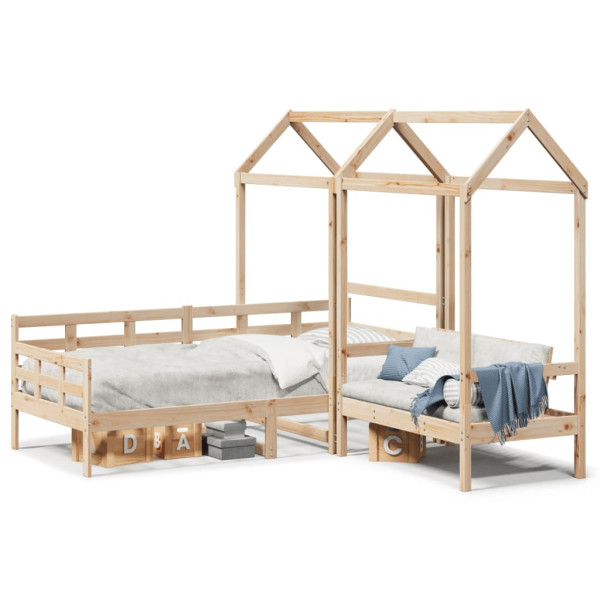 Set de sofá cama y banco con techo madera maciza pino 90x190 cm