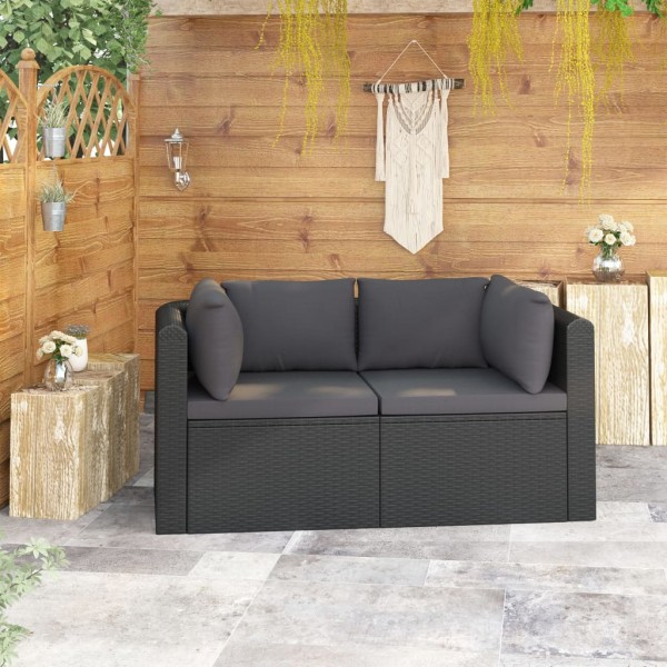 Set de sofás de jardín 2 piezas y cojines ratán sintético negro