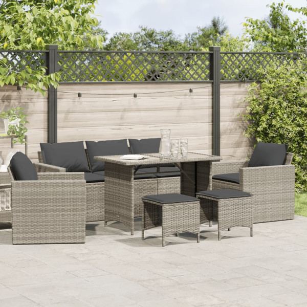 Set de sofás de jardín 6 pzas y cojines ratán sintético gris