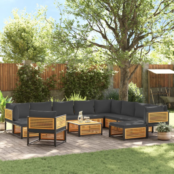 Set de sofás de jardín con cojines 12 pzas madera maciza acacia