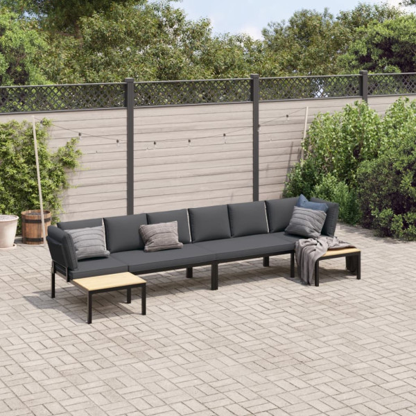 Set de sofás de jardín con cojines 4 piezas aluminio negro