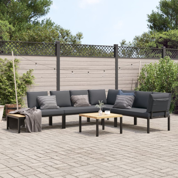 Set de sofás de jardín con cojines 5 piezas aluminio negro