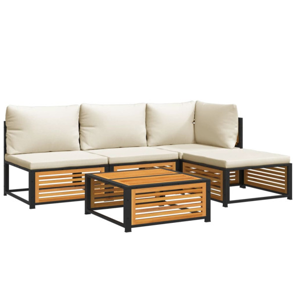 Set de sofás de jardín con cojines 5 pzas madera maciza acacia
