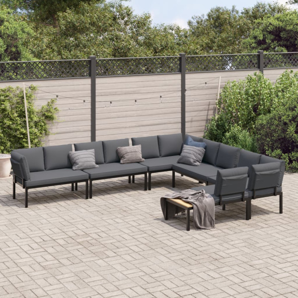 Set de sofás de jardín con cojines 6 piezas aluminio negro