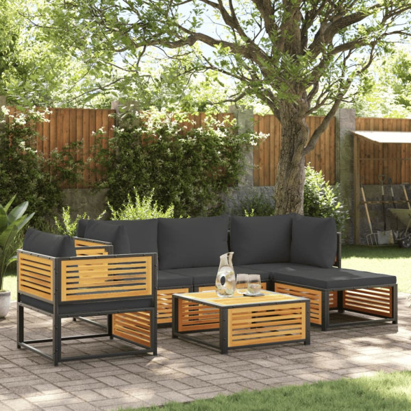Set de sofás de jardín con cojines 6 pzas madera maciza acacia