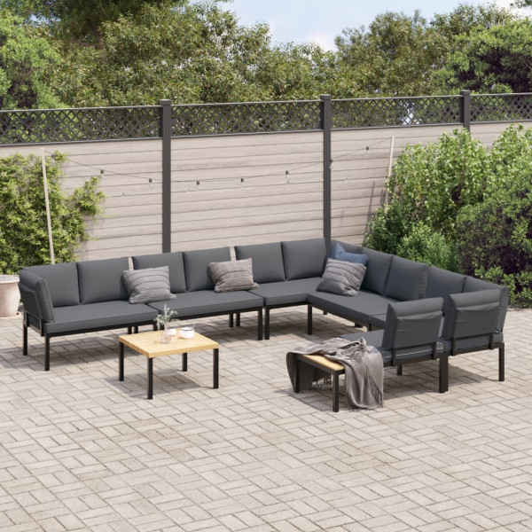 Set de sofás de jardín con cojines 7 piezas aluminio negro