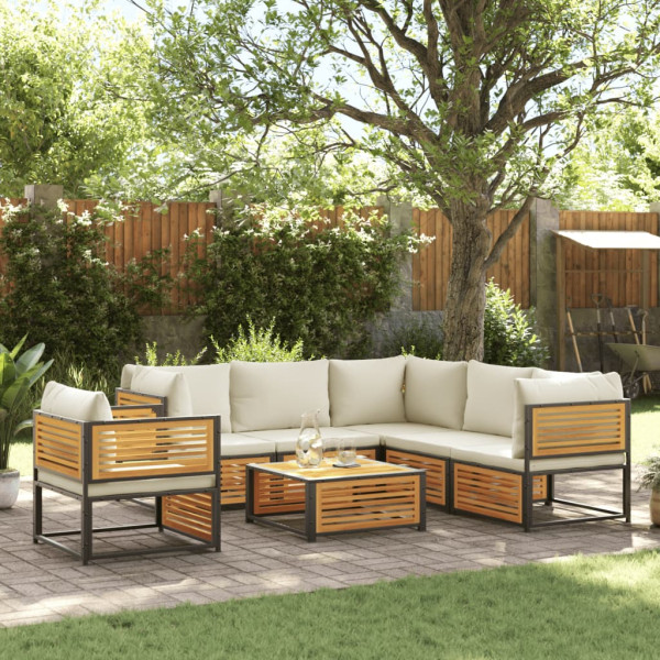 Set de sofás de jardín con cojines 7 pzas madera maciza acacia
