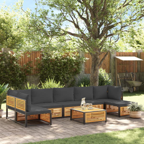 Set de sofás de jardín con cojines 8 pzas madera maciza acacia