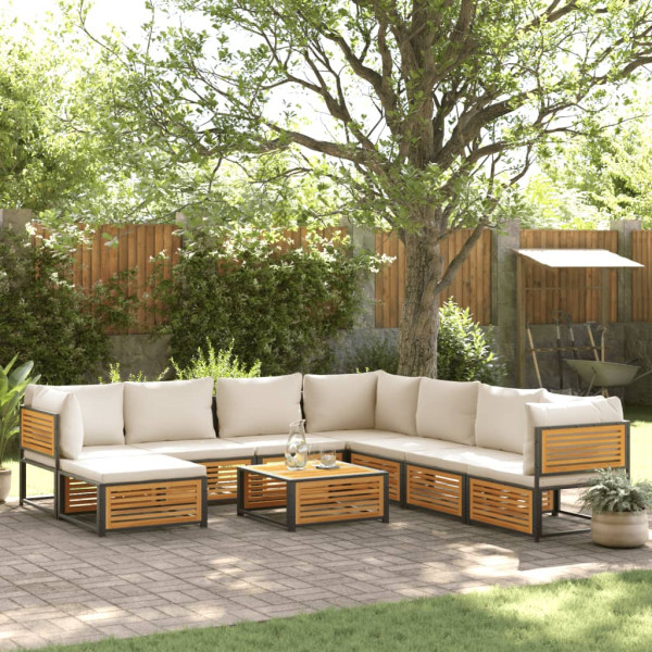Set de sofás de jardín con cojines 9 pzas madera maciza acacia