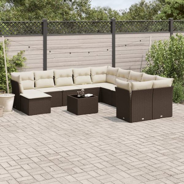 Set de sofás de jardín y cojines 12 pzas ratán sintético marrón
