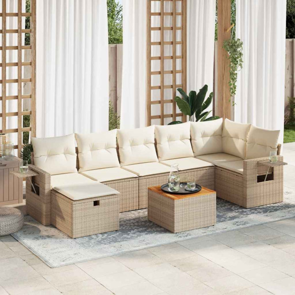 Set de sofás de jardín y cojines 8 piezas ratán sintético beige