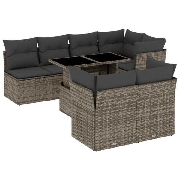 Set de sofás de jardín y cojines 8 piezas ratán sintético gris