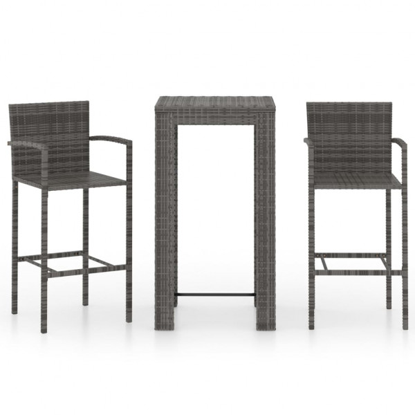 Set muebles bar jardín 3 pzas ratán sintético reposabrazos gris
