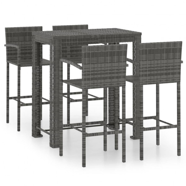 Set muebles bar jardín 5 pzas ratán sintético reposabrazos gris