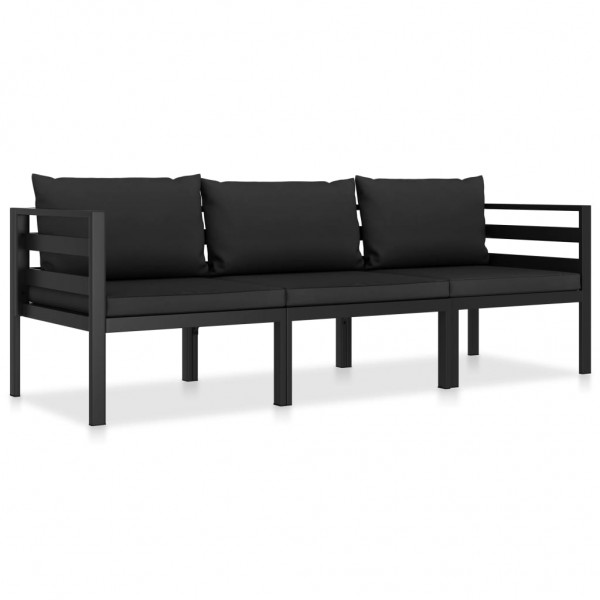 Set muebles de jardín 3 pzas y cojines aluminio gris antracita