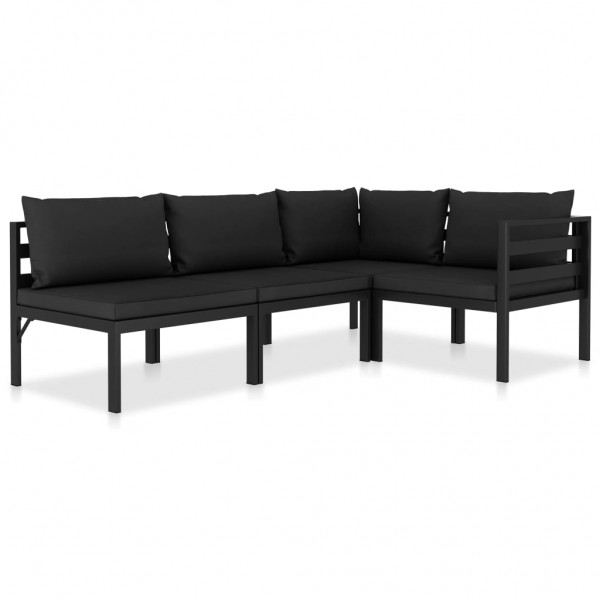 Set muebles de jardín 4 pzas y cojines aluminio gris antracita