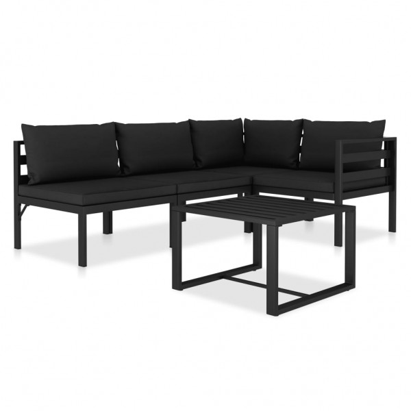 Set muebles de jardín 5 pzas y cojines aluminio gris antracita