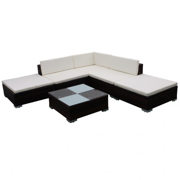 Set muebles de jardín 6 piezas y cojines ratán sintético marrón