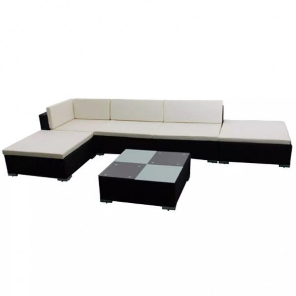 Set muebles de jardín 6 piezas y cojines ratán sintético negro
