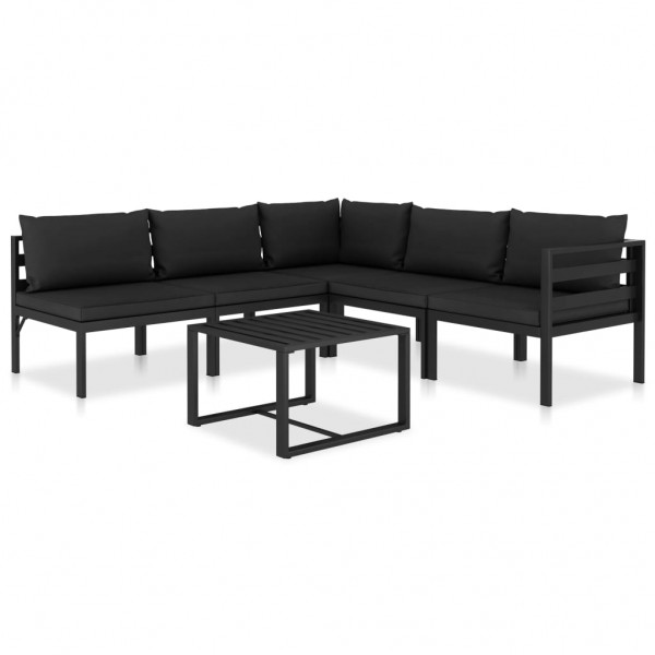Set muebles de jardín 6 pzas y cojines aluminio gris antracita