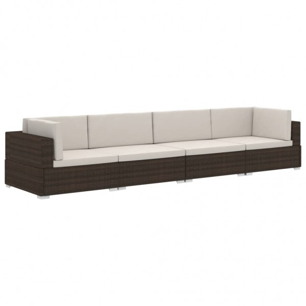 Set sofás de jardín 4 piezas y cojines ratán sintético marrón