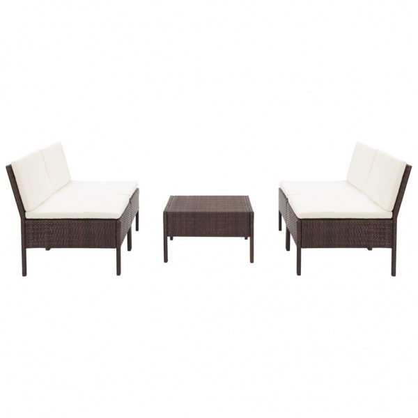 Set sofás de jardín 5 piezas y cojines ratán sintético marrón