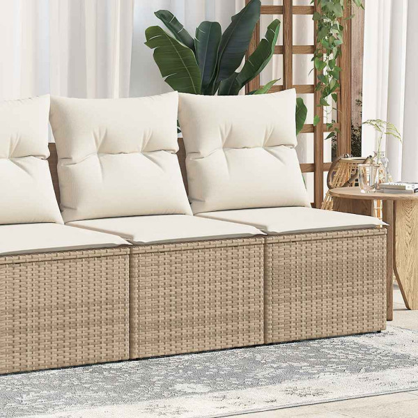 Set sofás jardín y cojines 4 pzas ratán sintético acacia beige
