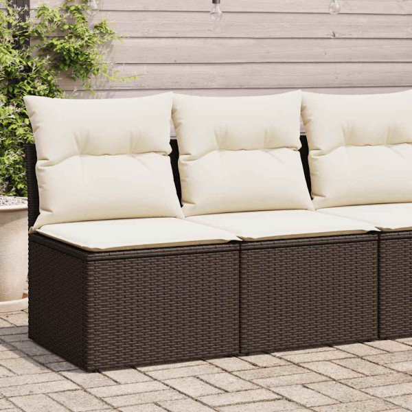 Set sofás jardín y cojines 4 pzas ratán sintético acacia marrón