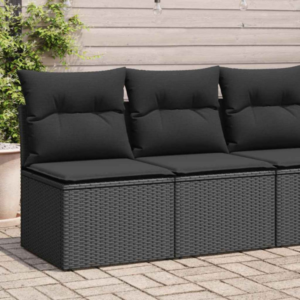 Set sofás jardín y cojines 4 pzas ratán sintético acacia negro
