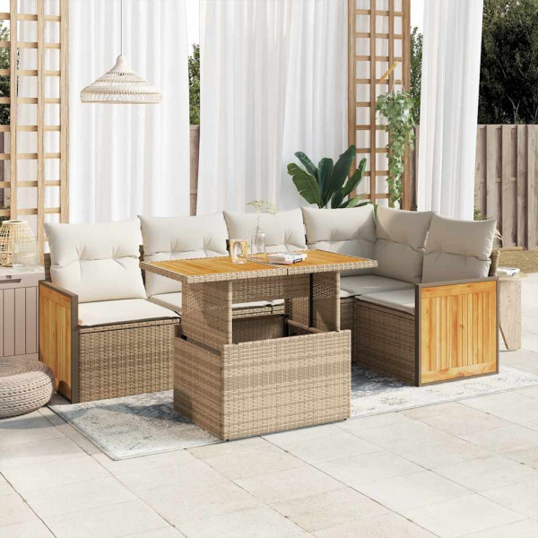 Set sofás jardín y cojines 6 pzas ratán sintético acacia beige