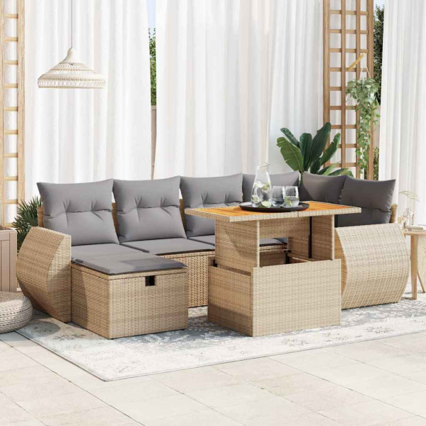 Set sofás jardín y cojines 8 pzas ratán sintético acacia beige