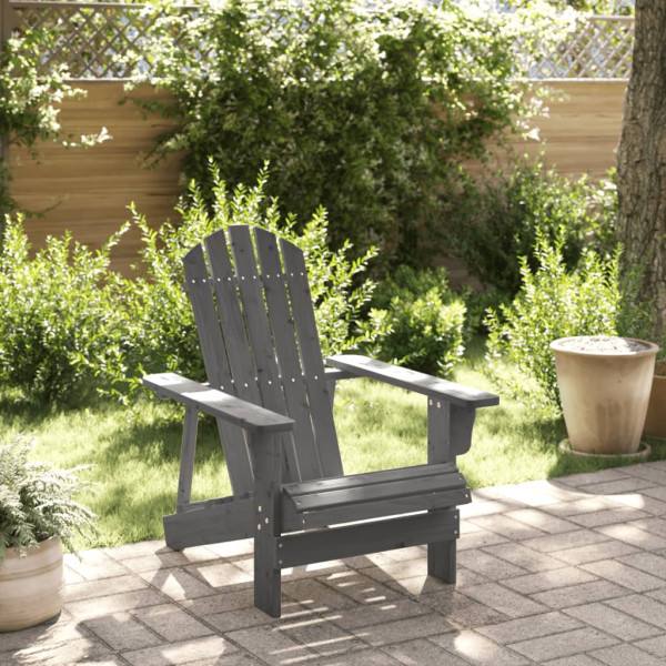 Silla Adirondack madera maciza de abeto gris 69x85x90.5 cm