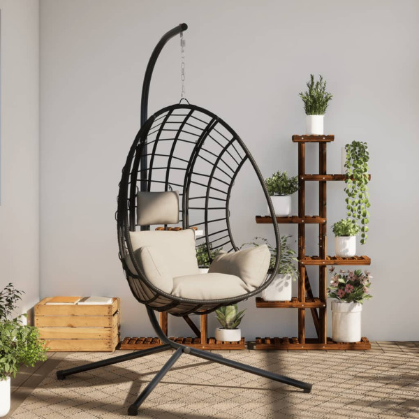 Silla colgante huevo con soporte ratán y acero beige