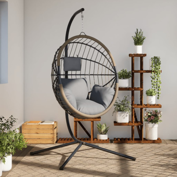 Silla colgante huevo con soporte ratán y acero gris claro