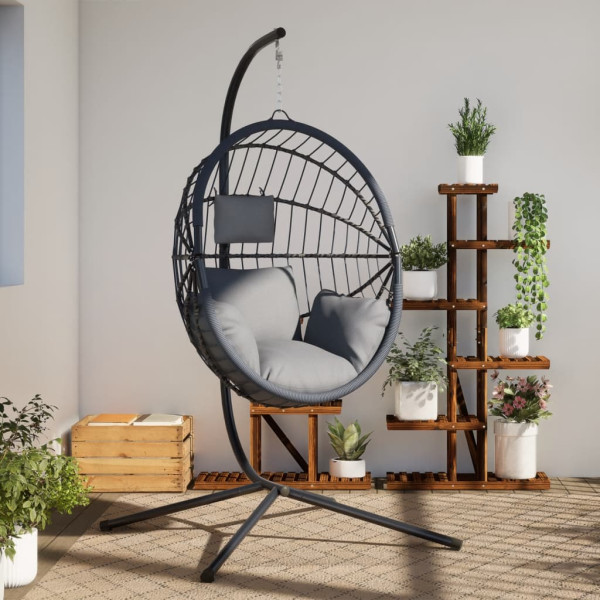 Silla colgante huevo con soporte ratán y acero gris
