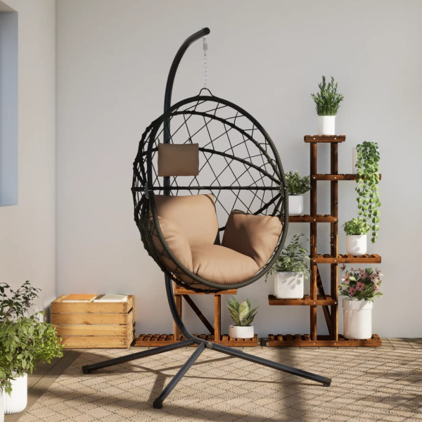 Silla colgante huevo con soporte tela y acero gris taupe