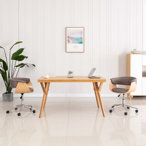 Silla de comedor giratoria de madera curvada y tela gris taupe