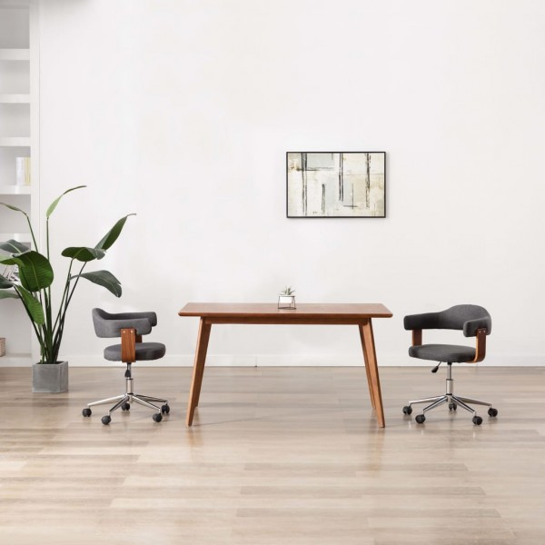 Silla de comedor giratoria de madera curvada y tela gris