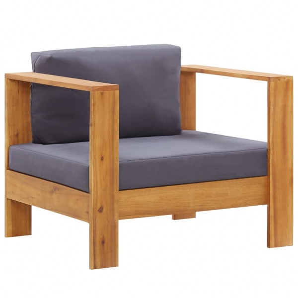 Silla de jardín con cojín madera maciza de acacia gris oscuro