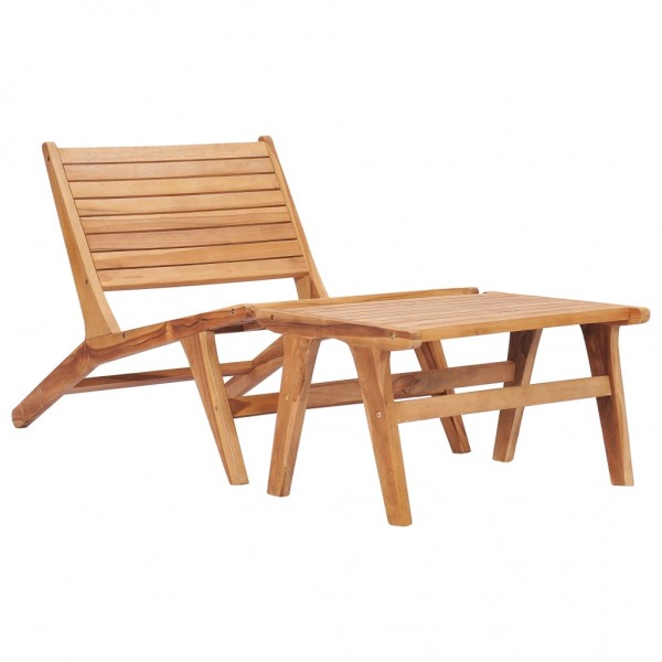 Silla de jardín con reposapiés de madera maciza de teca
