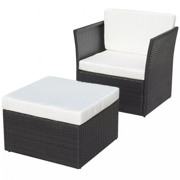 Silla de jardín con taburete poli ratán negra