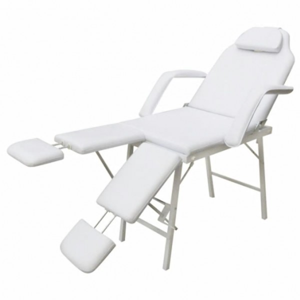 Silla de masaje y tratamiento con apoyo para piernas ajustable. blanca