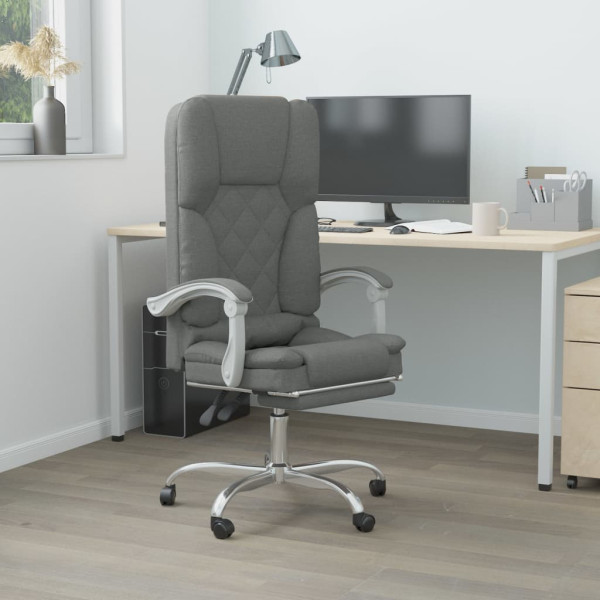 Silla de oficina reclinable con masaje de tela gris oscuro
