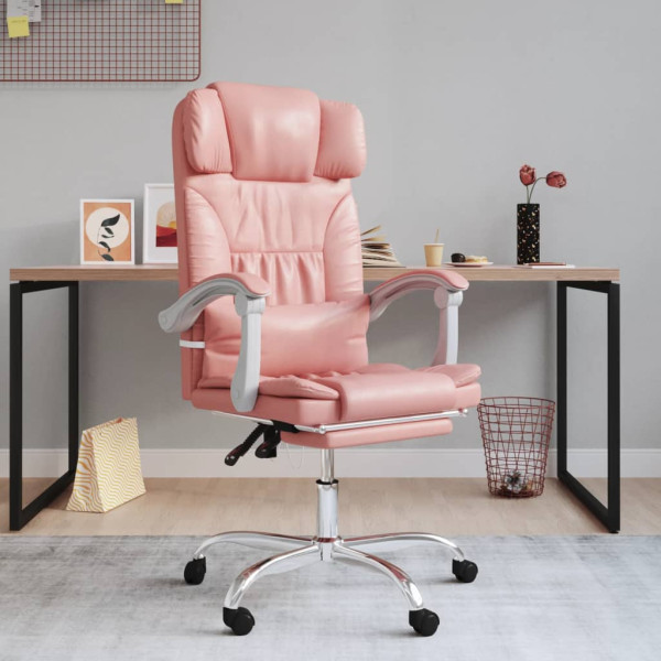 Silla de oficina reclinable masaje cuero sintético rosa
