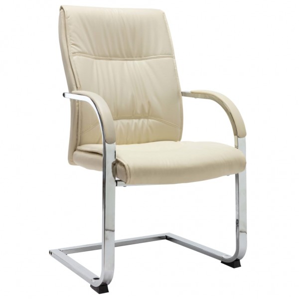 Silla de oficina voladiza de cuero sintético crema